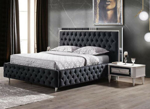 Casa Padrino Luxus Schlafzimmer Set Dunkelgrau / Wei - 1 Doppelbett mit Kopfteil & 2 Nachttische - Schlafzimmer Mbel - Luxus Kollektion