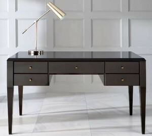 Casa Padrino Luxus Neoklassik Schreibtisch mit 5 Schubladen Schwarz / Grau 140 x 70 x H. 81 cm - Art Deco Brombel