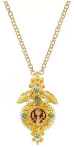 Casa Padrino Luxus Schrein Halskette Gold / Rot / Trkis - Handgefertigte vergoldete Silber Kette mit edler Schreinmedaille - Luxus Kollektion