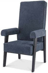 Casa Padrino Luxus Echtleder Hochlehnsessel Blau / Schwarz 70 x 78 x H. 123 cm - Wohnzimmer Sessel mit edlem Bffelleder - Luxus Mbel
