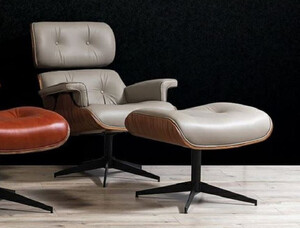 Casa Padrino Luxus Sessel mit Fuhocker Grau / Braun / Schwarz - Kunstleder Wohnzimmer Sessel mit Hocker - Wohnzimmer Mbel - Luxus Mbel