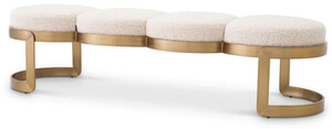 Casa Padrino Luxus Sitzbank Creme / Messing 160 x 50 x H. 40 cm - Gepolsterte Edelstahl Bank - Wohnzimmer Mbel - Hotel Mbel - Luxus Qualitt