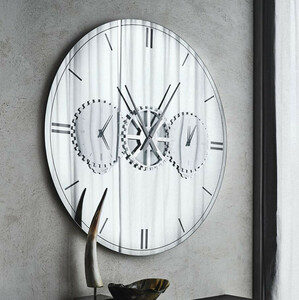 Casa Padrino Luxus Wandspiegel / Wanduhr Silber  120 cm - Elegante runde verspiegelte Wanduhr - Wohnzimmer Mbel - Luxus Qualitt