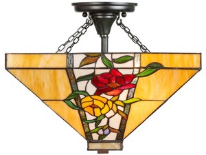 Casa Padrino Luxus Tiffany Deckenleuchte Mehrfarbig 40 x 40 x H. 34 cm - Tiffany Lampe mit Blumendesign und handgefertigtem Glas Lampenschirm