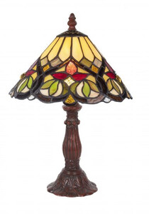 Casa Padrino Luxus Tiffany Tischleuchte Mehrfarbig / Braun  25 x H. 34 cm - Dekorative Tiffany Hockerleuchte mit handgefertigtem Glas Lampenschirm