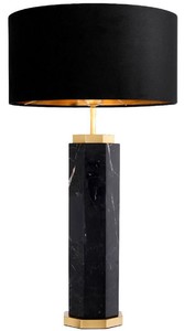 Casa Padrino Luxus Tischleuchte Schwarz / Antik Messing  40 x H. 72,5 cm - Moderne Marmor Tischlampe mit rundem Lampenschirm - Luxus Qualitt