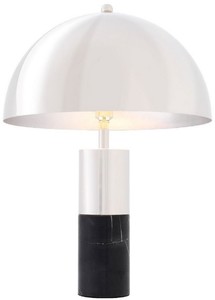 Casa Padrino Luxus Tischleuchte Silber / Schwarz  50 x H. 70 cm - Tischlampe mit rundem Metall Lampenschirm