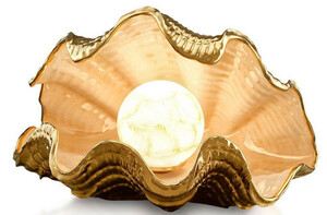 Casa Padrino Luxus Tischleuchte Muschel Lachsfarben / Gold 50 x 36 x H. 30 cm - Handbemalte Keramik Lampe - Luxus Qualitt