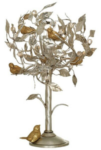 Casa Padrino Luxus Tischleuchte Baum & Vgel Silber / Gold  36 x H. 56 cm - Moderne Metall Schreibtischleuchte mit Swarovski Kristallglas - Hotel & Restaurant Leuchte