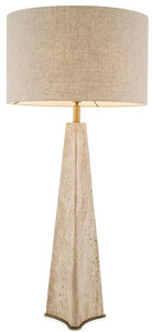 Casa Padrino Luxus Tischleuchte Beige / Antik Messing  48 x H. 106,5 cm - Travertin Schreibtischleuchte mit rundem Lampenschirm - Luxus Tischleuchten - Luxus Kollektion