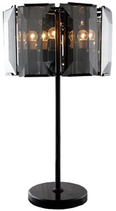 Casa Padrino Luxus Tischleuchte Schwarz / Grau  48 x H. 86 cm - Runde Tischlampe mit getntem Glas und Marmorfu - Luxus Kollektion