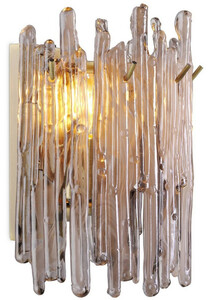 Casa Padrino Luxus Wandleuchte Messingfarben / Grau 25 x 15 x H. 23 cm - Elegante Wandlampe mit getntem Glas Lampenschirm - Luxus Leuchten