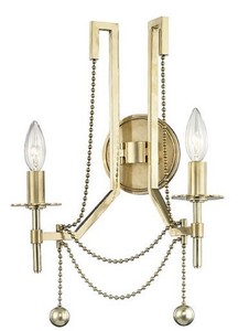 Casa Padrino Luxus Jugendstil Doppel Wandleuchte Antik Messingfarben 32,4 x 17,2 x H. 46,4 cm - Wandlampe mit Metallperlen