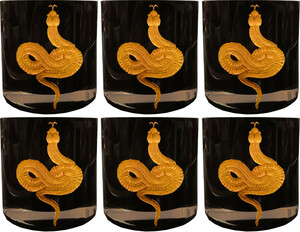 Casa Padrino Luxus Whisky Glas 6er Set Schlange Schwarz / Gold  8 x H. 9 cm - Handgefertigte und handgravierte Whiskyglser- 24K Vergoldung - Luxus Qualitt