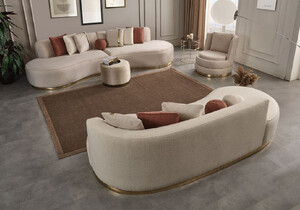 Casa Padrino Luxus Wohnzimmer Set Creme / Gold - 2 Luxus Sofas & 1 Luxus Drehsessel & 1 Luxus Hocker - Wohnzimmer Mbel - Luxus Mbel - Luxus Einrichtung - Wohnzimmer Einrichtung