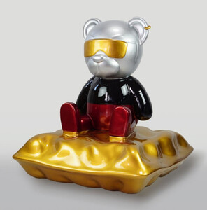 Casa Padrino XXL Deko Figur Teddybr mit Kissen Mehrfarbig H. 100 cm