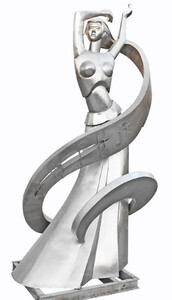 Casa Padrino Luxus XXL Garten Deko Skulptur Tnzerin Silber / Grau H. 350 cm - Riesige XXL Garten Deko Edelstahl Figur - XXL Edelstahl Garten Skulpturen
