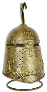 Casa Padrino Metall Ritterhelm mit Stnder Antik Gold 24,2 x 25 x H. 47,5 cm - Mittelalter Deko 