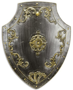 Casa Padrino Metall Ritterschild Silber / Antik Gold 55 x H. 71 cm - Mittelalter Deko - Wanddeko