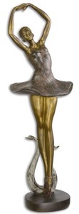 Casa Padrino Deko Skulptur Ballerina Antik Gold / Braun 19 x 17 x H. 59,8 cm - Polyresin Dekofigur - Deko Accessoires