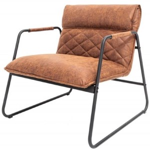 Casa Padrino Retro Lounge Sessel Vintage Hellbraun / Schwarz 71 x 72 x H. 79 cm - Kunstleder Sessel mit Metallgestell - Wohnzimmer Mbel