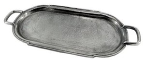 Casa Padrino Serviertablett Silber Raw Finish 60 x 26 cm - Ovales Aluminium Tablett mit 2 Tragegriffen - Gastronomie Accessoires