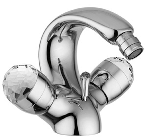 Casa Padrino Luxus Jugendstil Wasserhahn mit Swarovski Kristallglas Silber H. 15,5 cm - Retro Waschtisch Armatur - Einlochbatterie - Erstklassische Qualitt - Made in Italy