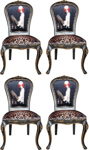Casa Padrino Luxus Barock Esszimmer Set Dame mit High Heels Leopard / Schwarz / Braun 50 x 50 x H. 110 cm - 4 handgefertigte Esszimmersthle - Barockmbel