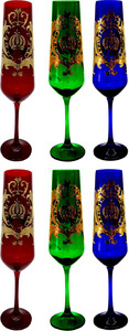 Pomps by Casa Padrino Luxus Champagnerglas Set Bordeauxrot / Dunkelgrn / Royalblau  6 x H. 25 cm - Champagnerglser mit 24 Karat Vergoldung - Pompse Glser designed by Harald Glckler