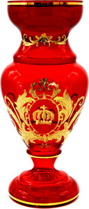 Pomps by Casa Padrino Luxus Pokal Vase mit 24 Karat Vergoldung Rot / Gold  14 x H. 30,5 cm - Pompse Blumenvase designed by Harald Glckler