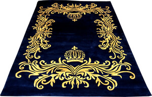 Pomps by Casa Padrino Luxus Teppich von Harald Glckler  160 x 230 cm Krone Royalblau / Gold  - Barock Design Teppich - Handgewebt aus Wolle