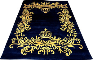 Pomps by Casa Padrino Luxus Teppich von Harald Glckler - ALLE GREN - Krone Royalblau / Gold  - Barock Design Teppich - Handgewebt aus Wolle