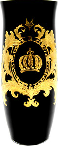 Pomps by Casa Padrino Luxus Vase mit 24 Karat Vergoldung Schwarz / Gold  12,3 x H. 30 cm - Pompse Blumenvase designed by Harald Glckler