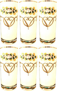 Casa Padrino Luxus Jugendstil Wasserglas 6er Set Wei / Mehrfarbig / Gold - Handgefertigte und handgravierte Wasserglser mit 24 Karat Vergoldung - Hotel & Restaurant Accessoires