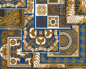Versace Designer Barock Vliestapete IV 37048-1 - Blau / Gold / Wei - Design Tapete - Hochwertige Qualitt