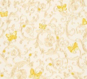 Versace Designer Barock Vliestapete Butterfly Barocco 343251 Creme / Gelb / Gold - Design Tapete - Luxus Qualitt