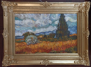 Vintage l Gemlde nach Vincent van Gogh Cypress Landscape 58,42 x H. 46,99 cm - Authentisches Antik Gemlde nach Original - Handgemalt