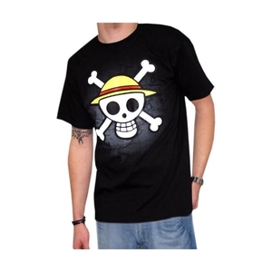 ONE PIECE Herren T-Shirt: Skull with Map Strohhut schwarz