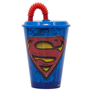 DC Comic Supeman Kunststoff Trinkbecher mit Strohhalm 430ml