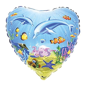Delfine unter dem Meer - Herzform - Folienballon - 43 cm