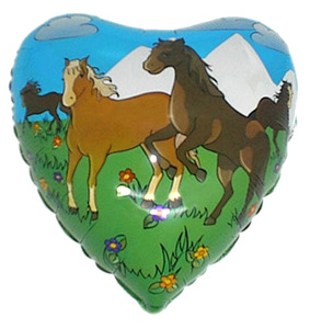 Pferde auf Wiese - Folienballon - Herzform - 43 cm