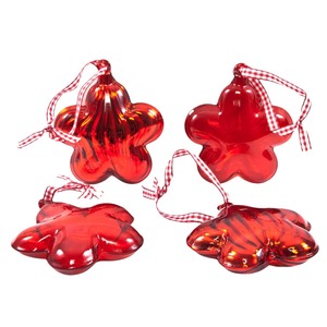 Christbaumschmuck Glasblume, 4er Set in Rot, Durchmesser 8 cm, Glas und Silberglas, Festlicher Baumschmuck fr Weihnachten