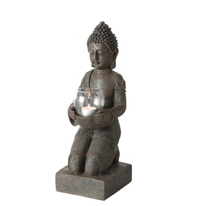 FeineHeimat Buddha Figur knieend mit Windlicht 44 cm - Mystische Gartendekoration fr spirituelle Atmosphre