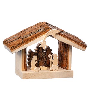 PFAFF Holzhaus Krippe mit Rinde, Handarbeit, 16x10cm, Weihnachtsdeko