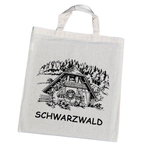 FeineHeimat Baumwolltasche mit Schwarzwald Uhr Motiv 100% Baumwolle 38x42 cm
