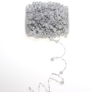 30m Perlendraht silber Draht mit Perlen 3mm + 8mm Hochzeit Girlande Perlenband