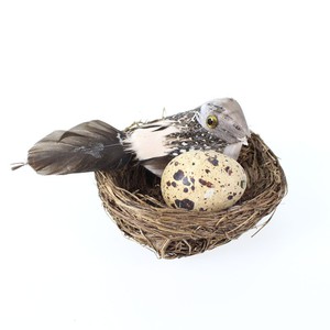 Vogelnest mini Nest mit Vogel 7cm + echtem Ei Wachtelei Federn Dekonest Ostern