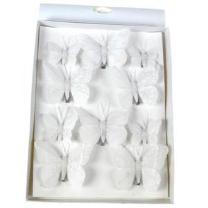 10 Feder Schmetterlinge Set 7cm + 4,5cm wei mit Metall Clip Butterfly Federn