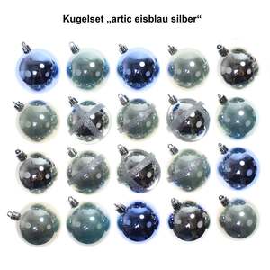 20 Kunststoff Christbaumkugeln artic eisblau silber 6cm Weihnachtskugeln Plastik Kugeln