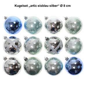 12 Christbaumkugeln artic eisblau silber 8cm Kunststoff Weihnachtskugeln Kugeln Dekor
